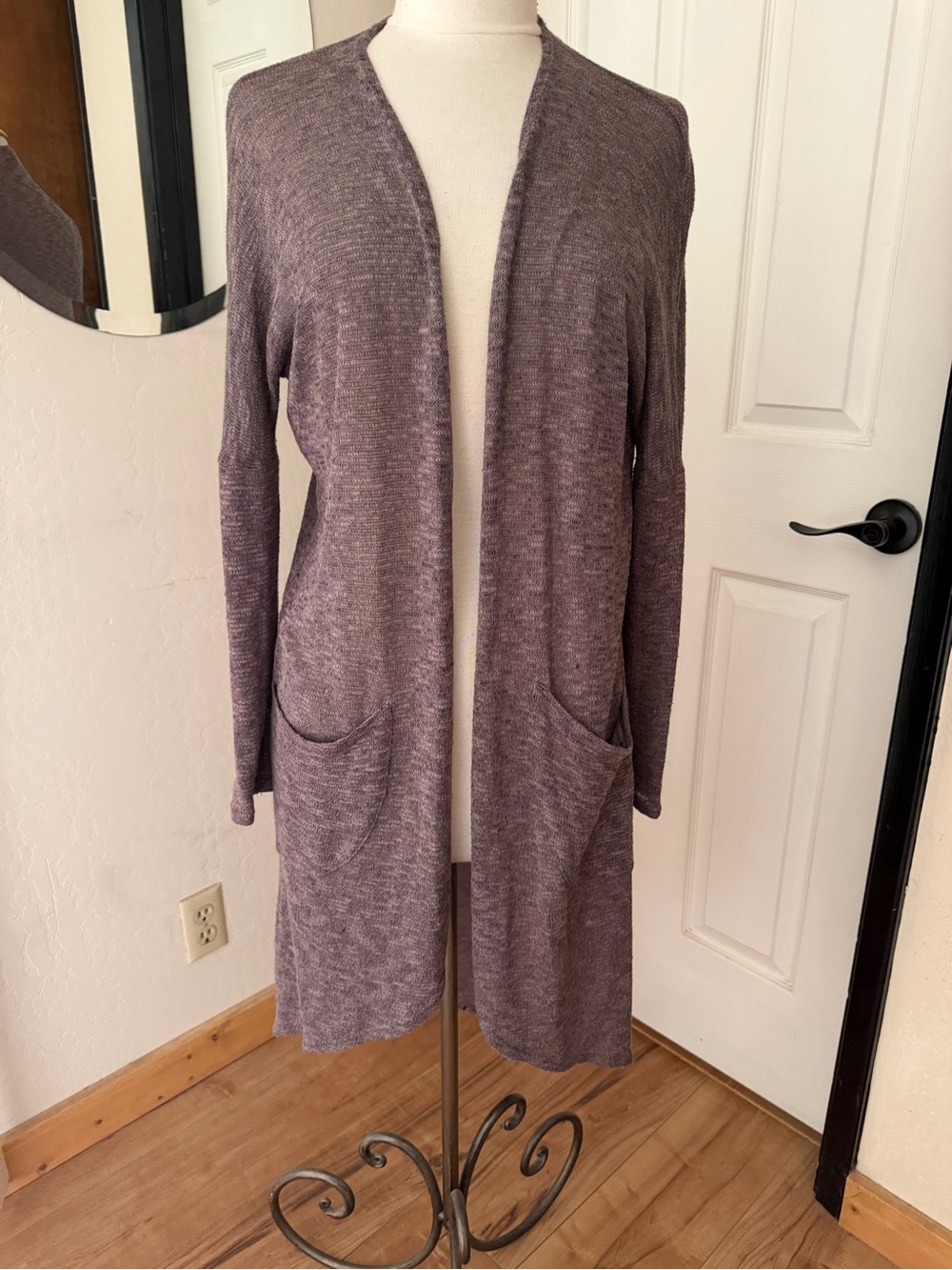 painted threads Open-Front Long Cardigan in Dusty Plum